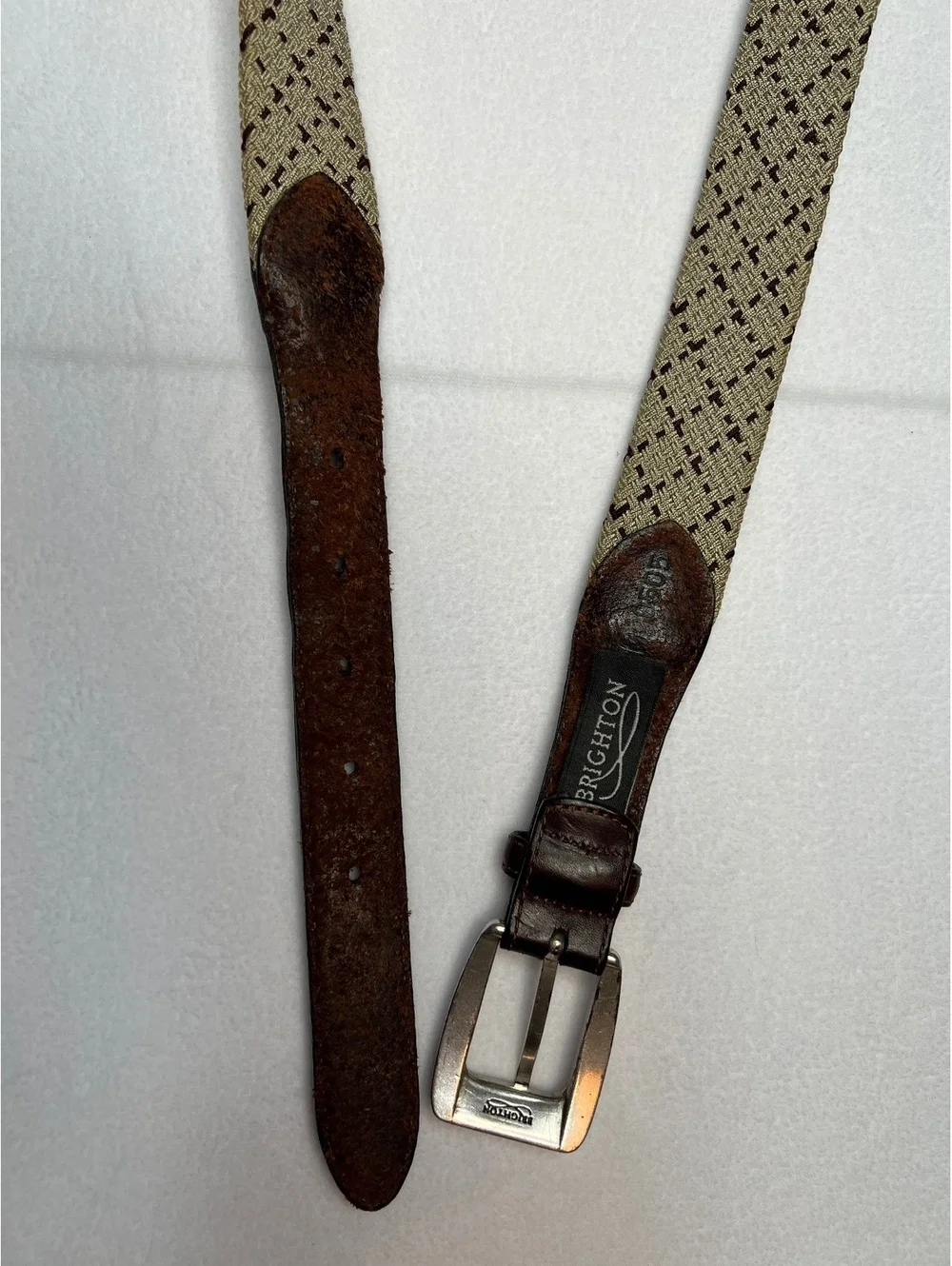 Brighton Woven Beige and Brown Leather Belt Size 38
